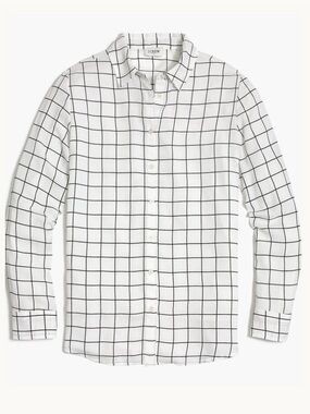 J. Crew White Windowpane Button-Down Blouse